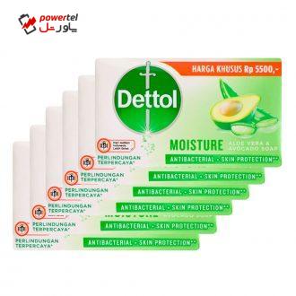 صابون ضد باکتری دتول مدل MOISTURE وزن 100 گرم بسته 6 عددی صابون ضد باکتری دتول مدل MOISTURE وزن 100 گرم بسته 6 عددی