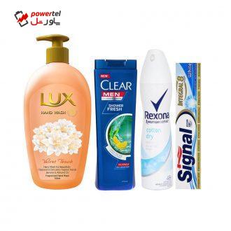 خمیر دندان سیگنال مدل Gum Care وزن 100 گرم به همراه شامپو ضد شوره بانوان کلییر ،اسپری ، مایع دستشویی لوکس خوشبو کننده بدن زنانه رکسونا