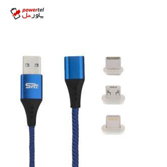 کابل تبدیل USB به microUSB/لایتنینگ/USB-C اس آر تی لاین مدل A2 طول 1 متر کابل تبدیل USB به microUSB/لایتنینگ/USB-C اس آر تی لاین مدل A2 طول 1 متر