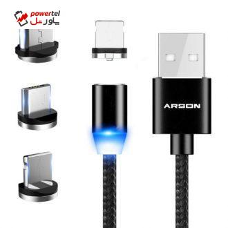 کابل تبدیل USB به microUSB/ لایتنینگ /USB-C آرسون مدل AN-M33 طول 1 متر