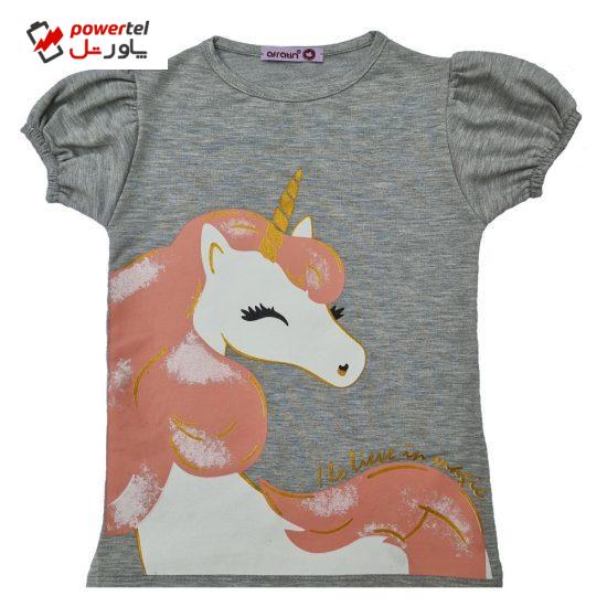 تی شرت دخترانه افراتین مدل اسب شاخ دار رنگ طوسی