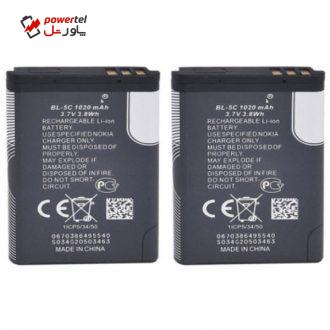 باتری موبایل مدل BL-5C با ظرفیت 1020میلی آمپرساعت مناسب برای گوشی موبایل نوکیا 5C بسته 2 عددی