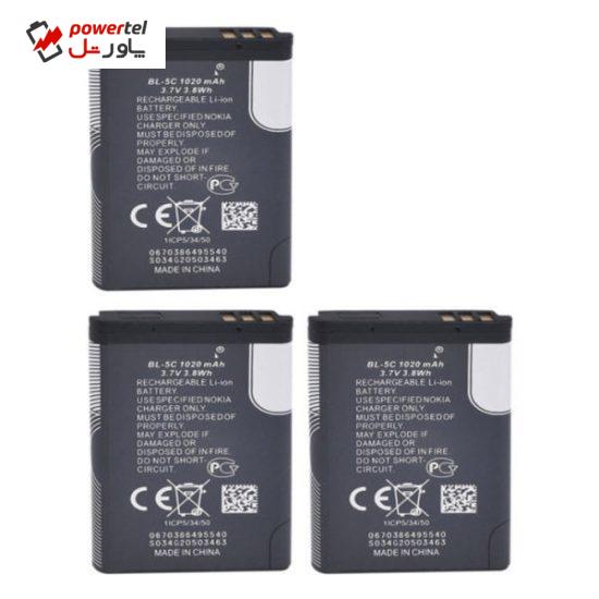 باتری موبایل مدل BL-5C با ظرفیت 1020میلی آمپرساعت مناسب برای گوشی موبایل نوکیا 5C بسته 3 عددی