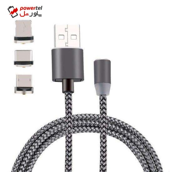 کابل تبدیل مغناطیسی USB به microUSB/ لایتنینگ /USB-C مدل A41 طول 1 متر