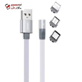 کابل تبدیل مغناطیسی USB به USB-C/microUSB/لایتنینگ ریمکس مدل Click&Charge طول 1 متر
