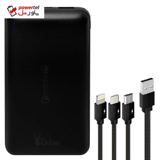 شارژر همراه دلوین مدل F18 ظرفیت 24000 میلی آمپر ساعت به همراه کابل تبدیل لایتنینگ / microUSB / USB-C