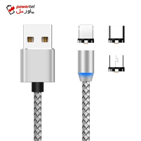 کابل تبدیل مغناطیسی USB به Lighting/ MicroUSB/ Type-C USB Port ایکس کیبل مدل XS2 طول 2 متر