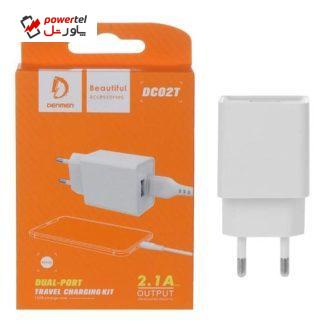 شارژر دو پورت همراه با کابل تایپ سی DENMEN مدل DC02T