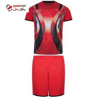 ست تی شرت و شلوارک ورزشی مردانه کالای ورزشی پروین مدل a.s.i.x.6 رنگ قرمز