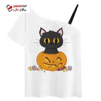 تی شرت زنانه مدل گربه و کدو هالووین کد f645o