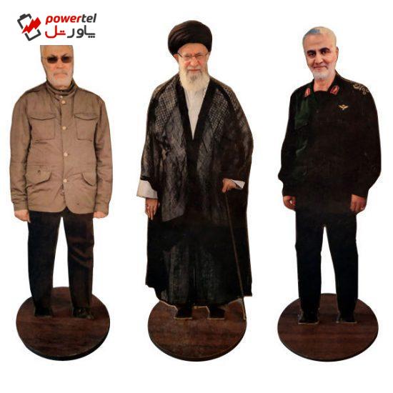 تندیس طرح مقام معظم رهبری و سردار سلیمانی و ابومهدی مهندس مدل EM8 مجموعه3عددی