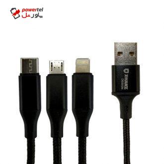 کابل تبدیل USB به USB-C/microUSB/لایتنینگ ایکس هانز مدل LM03 طول 1.3 متر