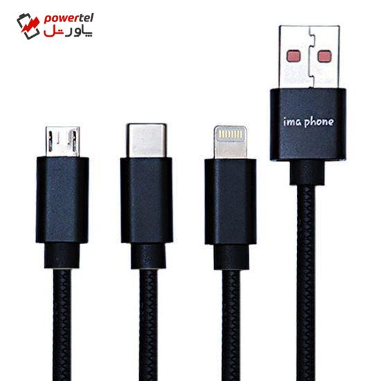 کابل تبدیل USB به microUSB / USB-C / لایتنینگ ایمافون مدل iP-103 طول 1.2 متر