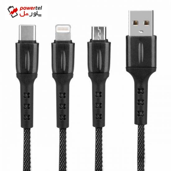 کابل تبدیل USB به microUSB / USB-C / لایتنینگ مدل JKX37 طول 0.15 متر