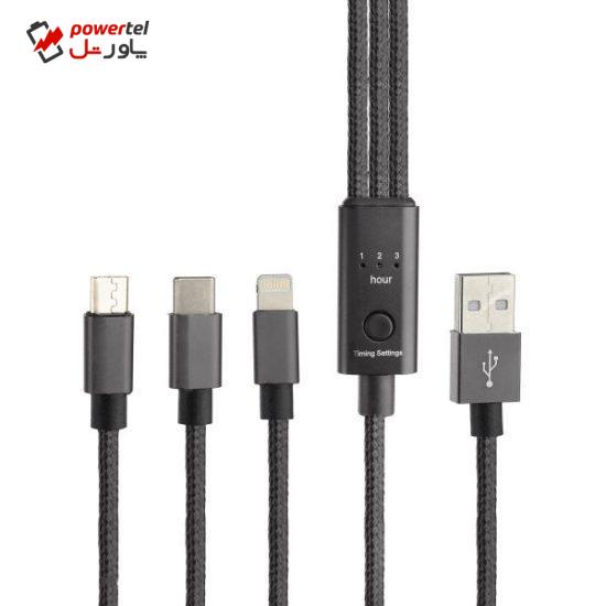 کابل تبدیل USB به microUSB /لایتنینگ/ USB-C مدل QC-200 طول 1.2 متر