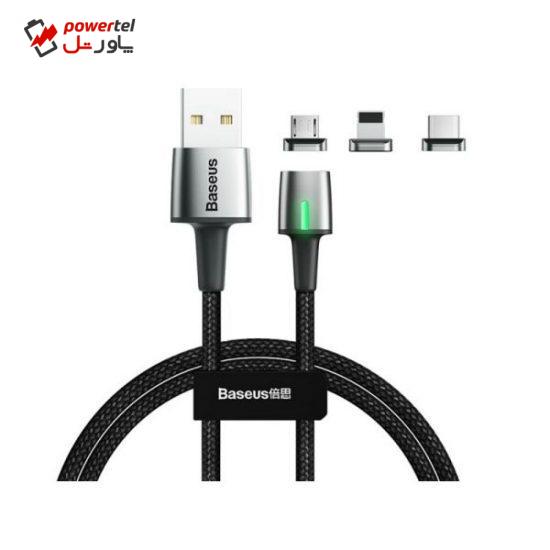 کابل تبدیل USB به لایتنینگ/microUSB/USB-C باسئوس مدل TZCAXC طول 1 متر