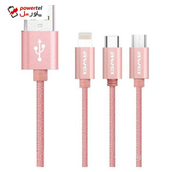 کابل تبدیل USB به لایتنینگ،microUSB،USB-C اوی مدل CL-970 به طول 1.2 متر