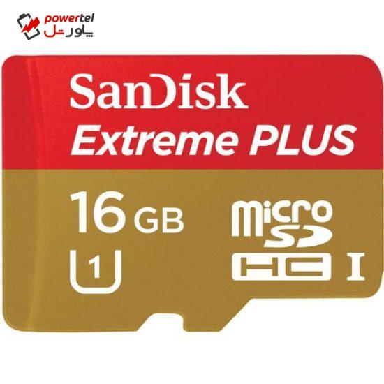 کارت حافظه MicroSDHC سن دیسک مدل Extreme Plus کلاس 10 استاندارد UHS-I U1 سرعت 80MBps 533X ظرفیت 16 گیگابایت