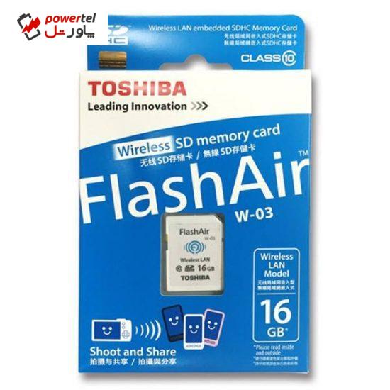 کارت حافظه SDHC توشیبا مدل Flash Air 16GB W-03 SD-R016GR7AL03ACH کلاس 10 ظرفیت 16 گیگابایت