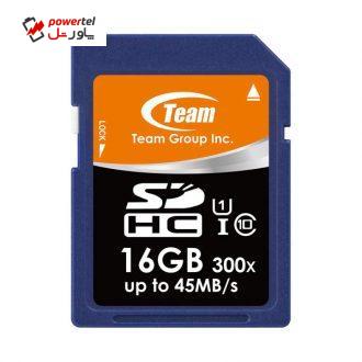 کارت حافظه SDHC تیم گروپ مدل TSDHC16GU1 کلاس 10 استاندارد UHS-I U1 سرعت 300X 45MBps ظرفیت 16 گیگابایت