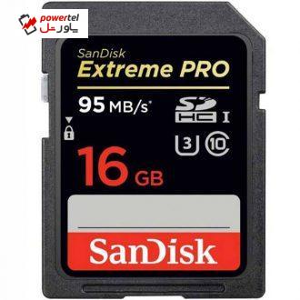 کارت حافظه SDHC سن دیسک مدل Extreme Pro کلاس 10 استاندارد UHS-I U3 سرعت 633X 95MBps ظرفیت 16 گیگابایت