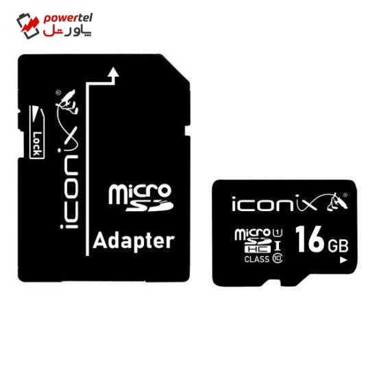 کارت حافظه microSDHC آیکونیکس کلاس 10 استاندارد UHS-I سرعت 48MBps ظرفیت 16 گیگابایت به همراه آداپتور SD