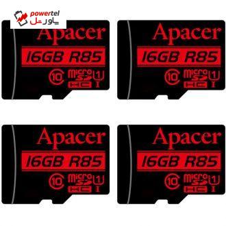کارت حافظه microSDHC اپیسر مدل AP16G کلاس 10 استاندارد  UHS-I U1 سرعت 85MBps ظرفیت 16 گیگابایت بسته 4 عددی