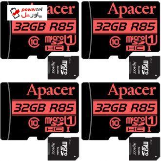 کارت حافظه microSDHC اپیسر مدل AP32G کلاس 10 استاندارد  UHS-I U1 سرعت 85MBps ظرفیت 32 گیگابایت به همراه آداپتور SD بسته 4 عددی