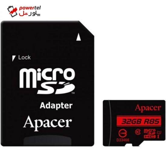 کارت حافظه microSDHC اپیسر کلاس 10 استاندارد UHS-I U1 سرعت 85MBps به همراه آداپتور SD ظرفیت 32 گیگابایت