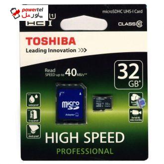 کارت حافظه microSDHC توشیبا مدل High Speed Professional کلاس 10 استاندارد UHS-I U1 سرعت 40MBps ظرفیت 32 گیگابایت