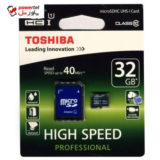 کارت حافظه microSDHC توشیبا مدل High Speed Professional کلاس 10 استاندارد UHS-I U1 سرعت 40MBps ظرفیت 32 گیگابایت