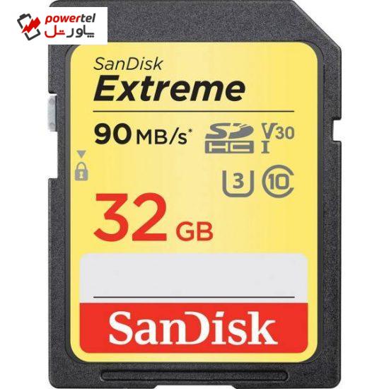 کارت حافظه microSDHC سن دیسک مدل Extreme V30 کلاس 10 استاندارد UHS-I U3 سرعت 90MBps ظرفیت 32 گیگابایت