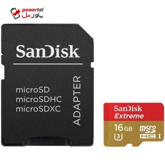کارت حافظه microSDHC سن دیسک مدل Extreme کلاس 10 استاندارد UHS-I U3 سرعت 90MBps 600X همراه با آداپتور SD ظرفیت 16 گیگابایت
