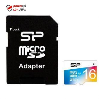 کارت حافظه microSDHC سیلیکون پاور مدل Color Elite کلاس 10 استاندارد UHC-I U1 سرعت 85MBps همراه با آداپتور SD ظرفیت 16 گیگابایت