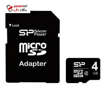 کارت حافظه microSDHC سیلیکون پاور مدل Elite کلاس 4ظرفیت 4 گیگابایت به همراه با آداپتور SD