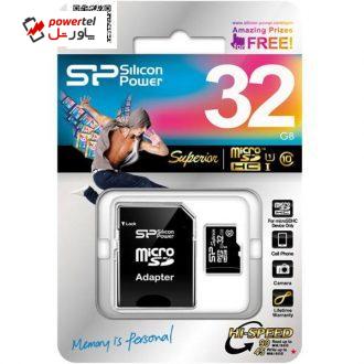 کارت حافظه microSDHC سیلیکون پاور مدل Superior کلاس 10 استاندارد UHS-I U1 سرعت 90MBps همراه با آداپتور SD ظرفیت 32 گیگابایت