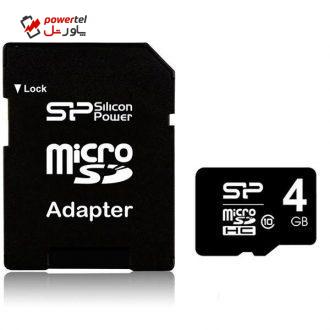 کارت حافظه microSDHC سیلیکون پاور کلاس 10 همراه با آداپتور SD ظرفیت 4 گیگابایت