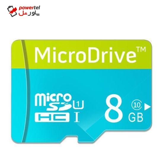 کارت حافظه microSDHC میکرودرایو مدل DR8009 کلاس 10 ظرفیت 8 گیگابایت وکیوم آبی همراه با آداپتر SD