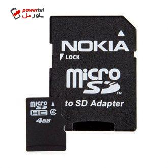 کارت حافظه microSDHC نوکیا مدل MU-41 کلاس 4 به همراه آداپتور SD ظرفیت 4 گیگابایت