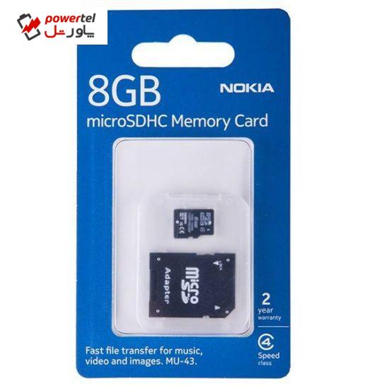 کارت حافظه microSDHC نوکیا مدل MU-43 کلاس 4 به همراه آداپتور SD ظرفیت 8 گیگابایت