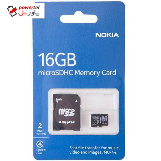 کارت حافظه microSDHC نوکیا مدل MU44 کلاس 4 به همراه آداپتور SD ظرفیت 16 گیگابایت