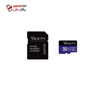 کارت حافظه microSDHC وریتی مدل Extreme کلاس 10 استاندارد U3 سرعت 80MBps همراه با آداپتور SD ظرفیت 16 گیگابایت