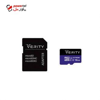کارت حافظه microSDHC وریتی مدل کلاس 10 استاندارد U3 سرعت 80MBps همراه با آداپتور SD ظرفیت 16 گیگابایت