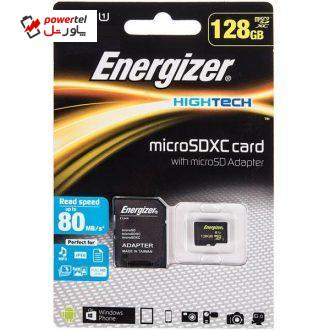 کارت حافظه microSDXC انرجایزر مدل Hightech کلاس 10 استاندارد UHS-I U1 سرعت 80MBps همراه با آداپتور SD ظرفیت 128 گیگابایت