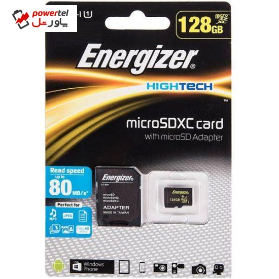 کارت حافظه microSDXC انرجایزر مدل Hightech کلاس 10 استاندارد UHS-I U1 سرعت 80MBps همراه با آداپتور SD ظرفیت 128 گیگابایت