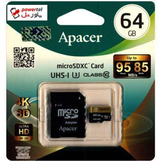 کارت حافظه microSDXC اپیسر کلاس 10 استاندارد UHS-I U3 سرعت 95MBps همراه با آداپتور SD ظرفیت 64 گیگابایت