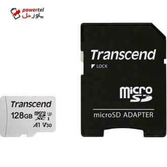 کارت حافظه  microSDXC ترنسند مدل 300s  کلاس 10 استاندارد UHS-U3 سرعت 95MBps ظرفیت 128 گیگابایت به همراه آداپتور SD