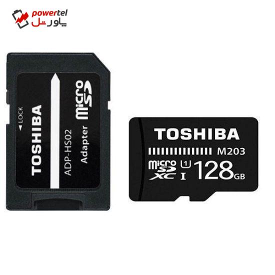 کارت حافظه microSDXC توشیبا مدل M203 کلاس 10 استاندارد UHS-I U1 سرعت 100MBps ظرفیت 128 گیگابایت به همراه آداپتور SD