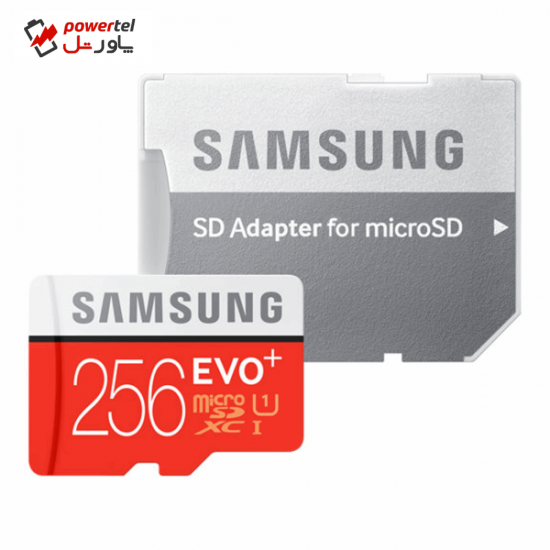 کارت حافظه microSDXC سامسونگ مدل Evo Plus کلاس 10 استاندارد UHS-I U1 سرعت 80MBps همراه با آداپتور SD ظرفیت 256 گیگابایت