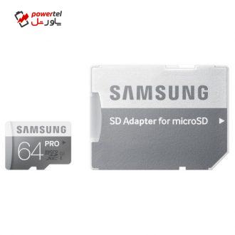 کارت حافظه microSDXC سامسونگ مدل Pro کلاس 10 استاندارد UHS-I U1 سرعت 90MBps ظرفیت 64 گیگابایت به همراه آداپتور SD